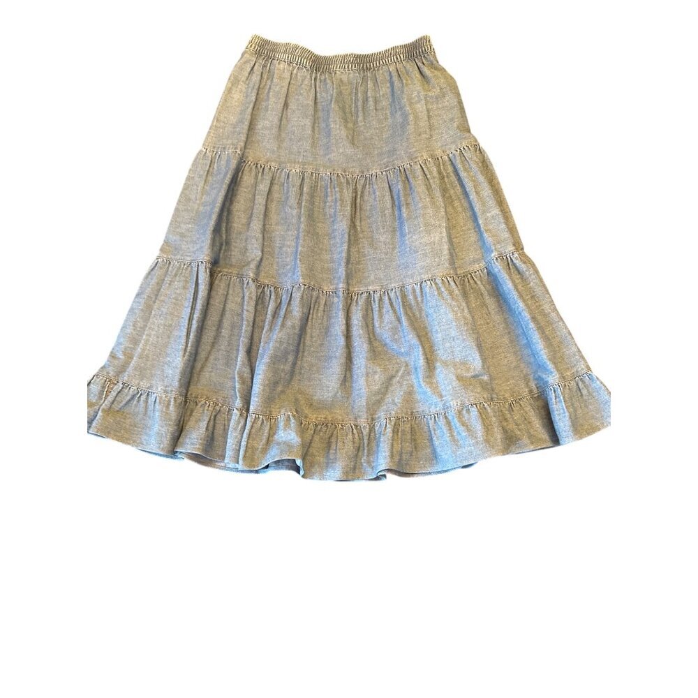 J.G. Hook Banswear Womens Tiered Ruffle Hem Chambray Skirt M 100% Cotton Guatema